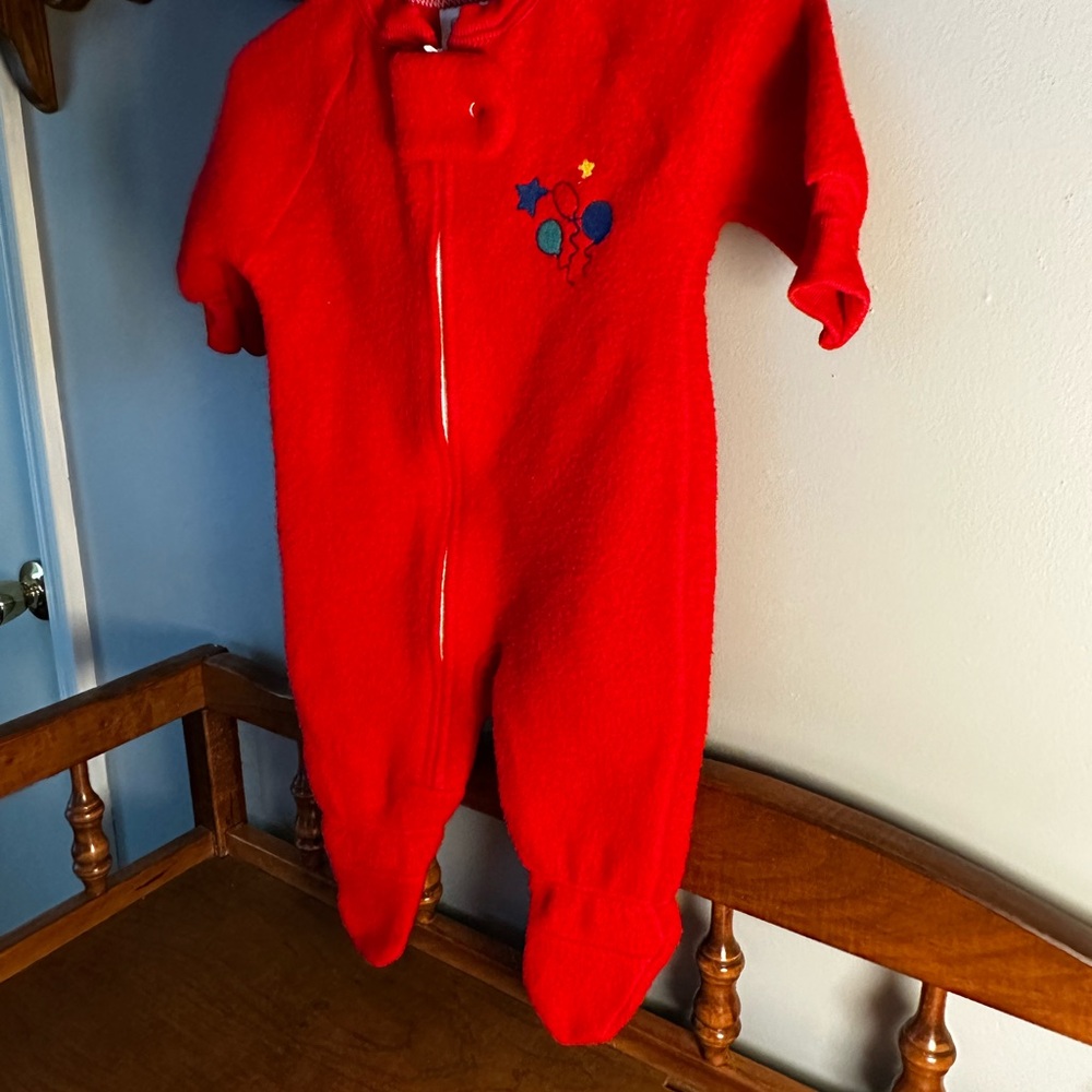 Carter's Bright Red Footie with Balloon Embroidery
